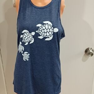 Navy Blue Turtle Print Tank Top